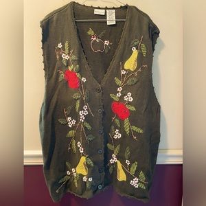 White Stag Plus Knit Vest with Embroidery & Beads